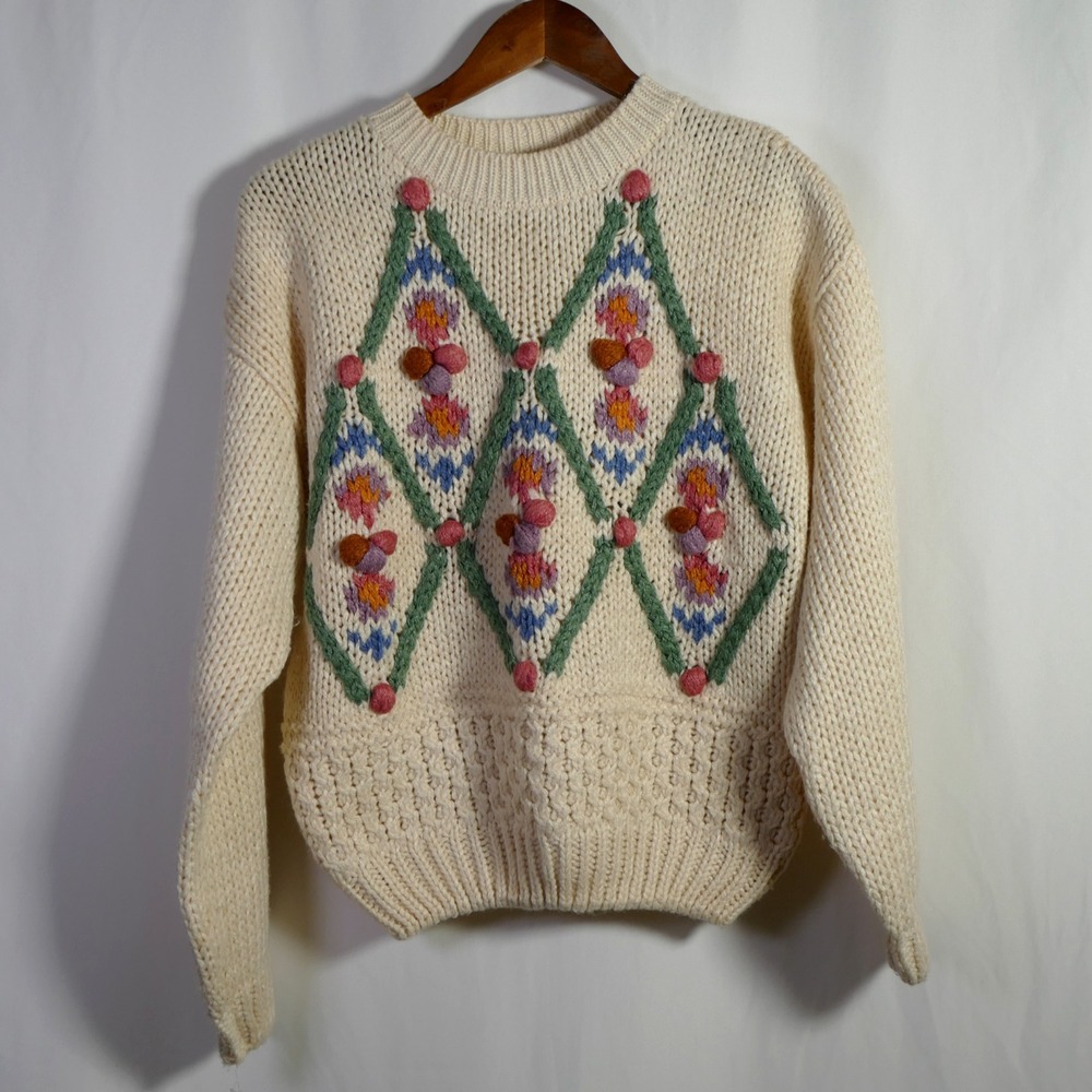 Vintage Rafferty Womens Cottagecore Oversized Sweater Size S 3D Knit Boxy Chunky